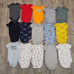 Carter's Bodysuits Kids Size 6M 15 Piece Lot Stripes Animals Vehicles‎ Infant